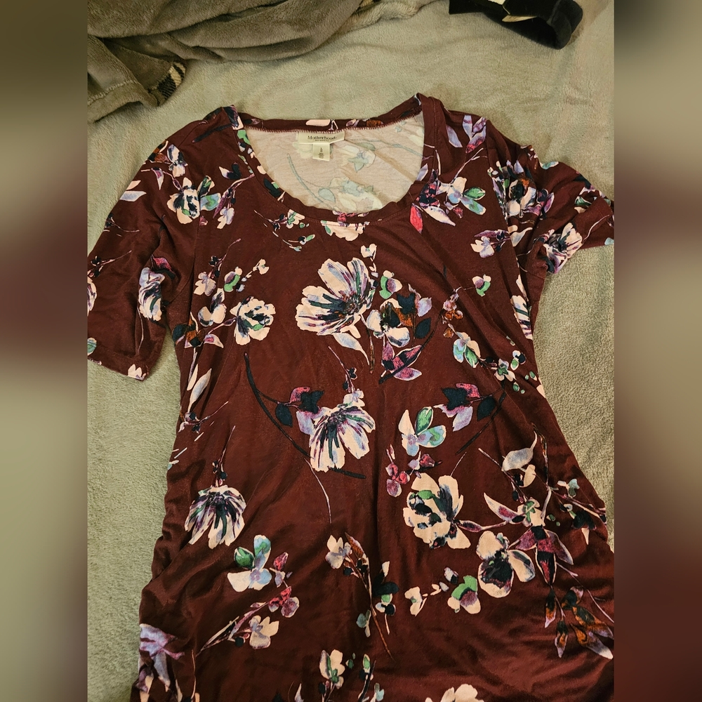 Motherhood Maternity Side Ruched Scoop Neck Half Sleeve Knee Length Dress Size L